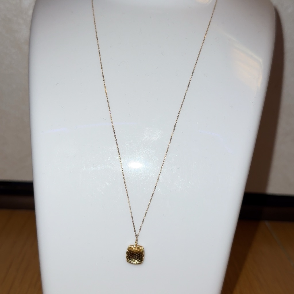 Textured Gold Cushion Pendant Necklace - Women Jewelry 260$